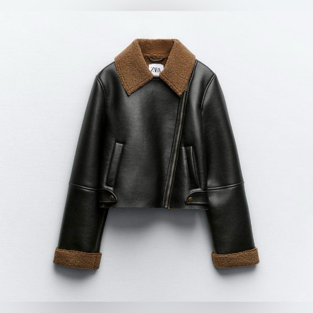 Zara Faux Shearling lined Biker Jacket